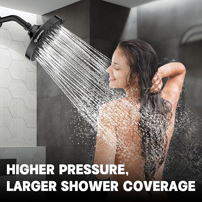 HOPOPRO 5-Mode High Pressure Shower Head - The Washington Post, NBC News, Today TV Show Recommended - High Flow Fixed Showerheads (6 Inch Matte Black)