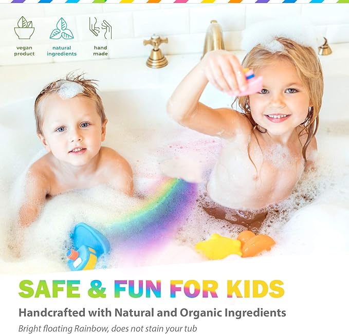 Bath Bombs for Kids - All Natural Magic Rainbow BathBombs with Organic Ingredients, Moisturizing, Vibrant Colors & Rich Bubbles, Cloud Bath Bombs, Birthday Gifts for Kids, Girls, Boys