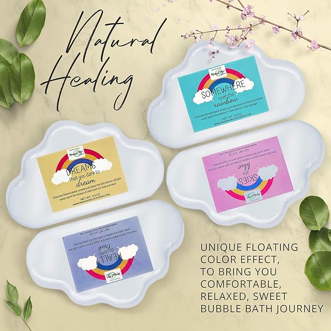 Bath Bombs - Organic Magic Rainbow Bubble Bath Bombs w/Moisturizing Shea Butter and Natural Oils, 4 Large Unicorn Cloud BathBombs, Birthday Gift for Her