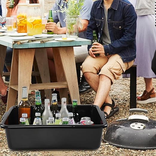 23 Liter Commercial Bus Trays, Black Plastic Bus Tubs Tote Boxes Set of 4