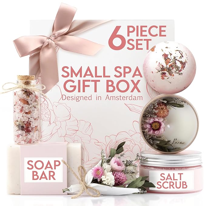 Orchid & Jasmine Spa Box for Women – Birthday & Pink Gifts, Self Care & Relaxation Set with Candle, Soap & Bath Salts – Elegant Ready-to-Give Package for Mom, Sister, or Friend