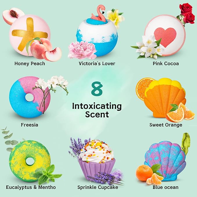Aofmee Bath Bombs - 8 Bath Bombs for Women & Kids, Natural Spa Fizzy Bathbombs, Skin Moisturize Bubble Bath, Valentines Mothers Day Birthday Christmas Gifts for Women Her Girlfriend Mom Bridesmaid