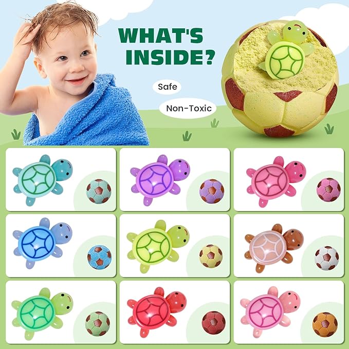 Bath Bombs with Surprise Toys Inside, Soccer Gifts for Kids Boys Girls, 9 Kids Bath Bombs Gift Set, Handmade Nature Bubble Bath Fizzes Bomb, Birthday Gifts for Kid