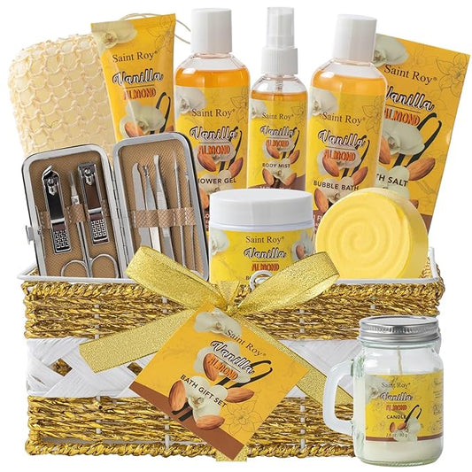 Spa gift baskets for women, Christmas Gifts for Women, Large basket 25 pcs for Women & Men Bath and Body Shower Bath Kit, Vanilla Honey Almond birthday gifts bath gift Spa Kit, Mother's Day Gifts Mom
