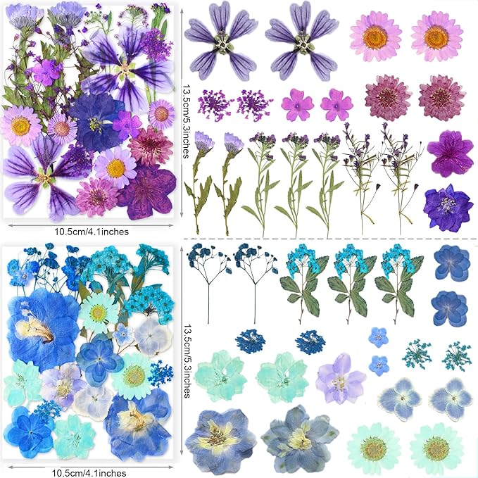 269PCS Dried Pressed Flowers for Resin Craft - YouthBro Real Nature Flowers Set with Butterfly Stickers for DIY Jewelry Nail Scrapbook Art Floral Decors Iridescent