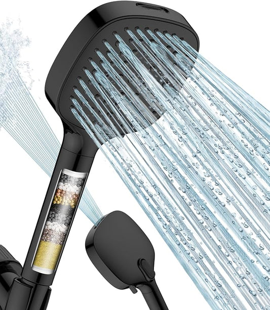 MakeFit Filtered Shower Head with Handheld, 7 Modes High Pressure Handheld Showerhead with Filters, Detachable Shower Heads Water Softener Filters Beads for Hard Water - Remove Chlorine & Heavy Metals