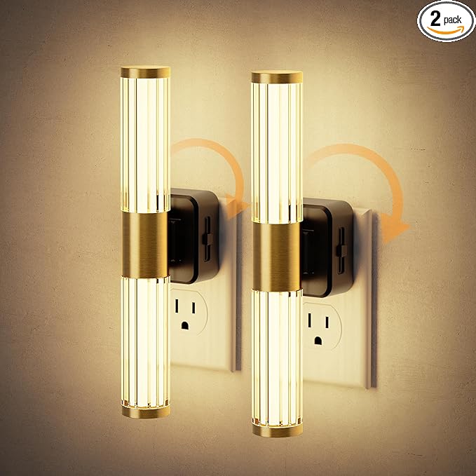 JandCase Night Light, Night Lights Plug into Wall, Soft White 3000K, 0-100LM Dimmable Night Light, Vanity Light Bar for Hallway, Bathroom, Rooms[2 Pack]