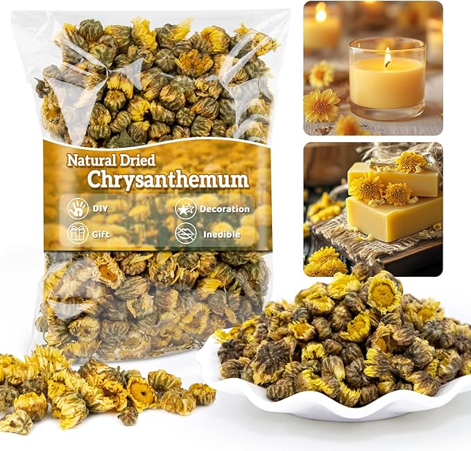 Sukh Dried Fetus Chrysanthemum - Natural Dried Flowers and Herbs Kit 3oz Bulk Bath Petals for Bar Soap,Candle,Bath Bomb Making,DIY Essential Oil Perfume