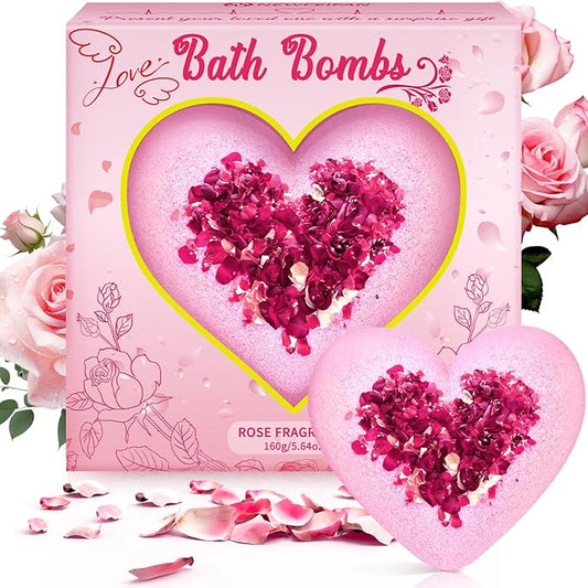 Christmas Bath Bombs Stocking Stuffers for Women Mom Her Gifts Set, Organic Heart Shaped White Elephant Gifts for Adults, Handmade Natural with Rose Essential Oil, Perfect Teen Girl Gifts for Wife