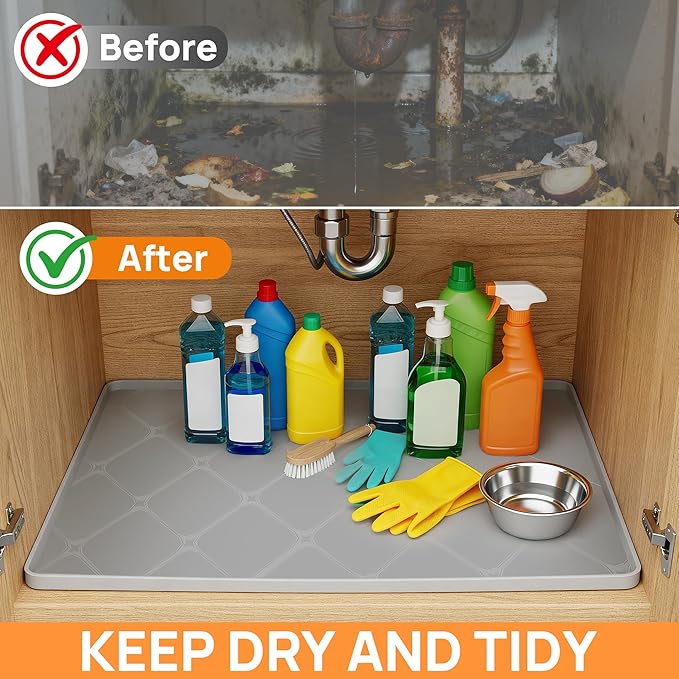 25" x 19" Silicone Under Sink Mat Thickened Kitchen Mat Shelf Liner Cabinet Protector Leakproof Under Sink Pad Waterproof Counter Protector