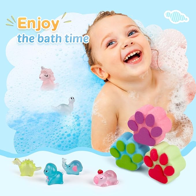 Bath Bombs for Kids with Surprise Inside, 40 Large Number Pack Paw Shape Bath Bombs Gift Set, Natural Organic Kids Bubble Bath Fizzy for Girls Boys with Bath Toys Inside