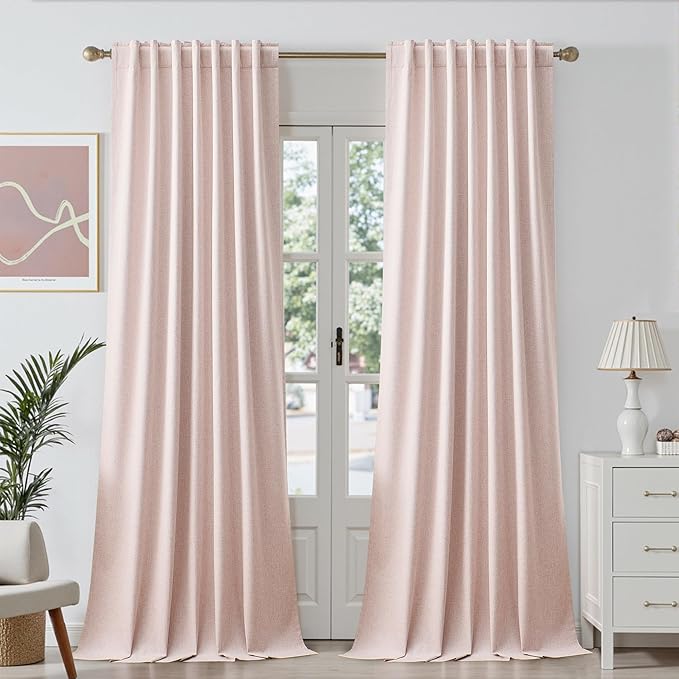 108 Inch Extra Long Blackout Curtains 2 Panels Set Noise Reducing Thermal Insulated Light Filtering Drapes for Living Room & Bedroom, Pink, Back Tab, Fits Sliding Glass Doors