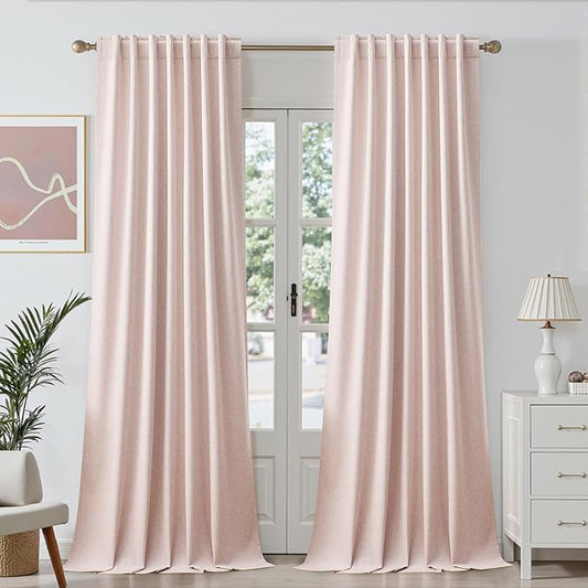 108 Inch Extra Long Blackout Curtains 2 Panels Set Noise Reducing Thermal Insulated Light Filtering Drapes for Living Room & Bedroom, Pink, Back Tab, Fits Sliding Glass Doors