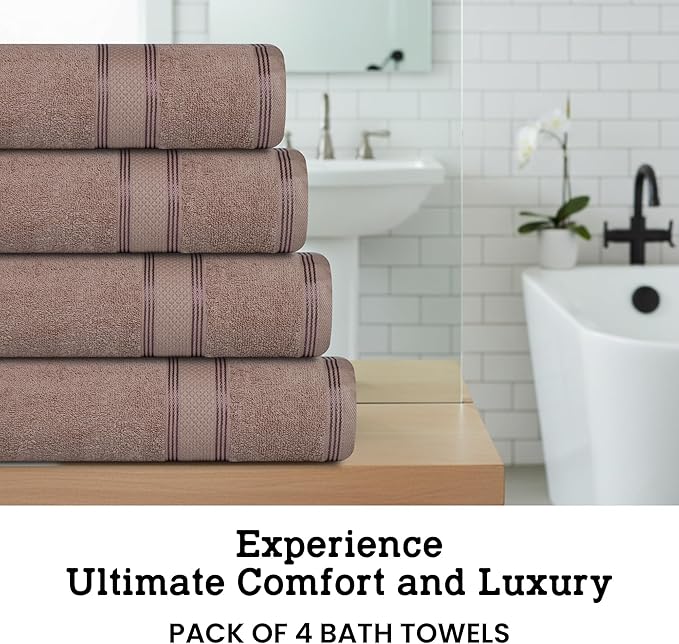 Casa Lino Brown Bath Towels Set of 4 (54" x 27") - Large Bathroom Towel Set - 100% Cotton Towels for Bathroom - Highly Absorbent & Quick Dry Bath Towel Multipack - New Apartment Essentials