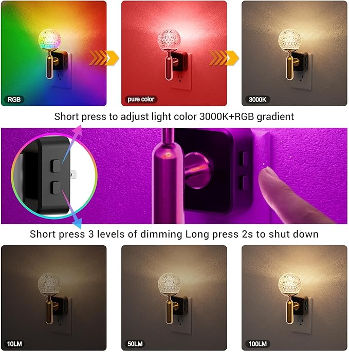 JandCase Night Light, Night Lights Plug into Wall, Color Change RBG Nightlight, Built in Dusk to Dawn Sensor for Hallway Bedroom Stairway