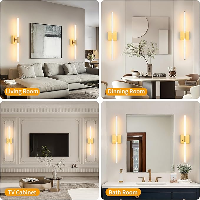 30 Inch White Gold Battery Operated Wall Sconces Set of 2, Dimmable Battery Wall Sconce with Remote Control, LED Rechargeable Sconces, Modern Wireless Wall Lights for Bedroom, Living Room
