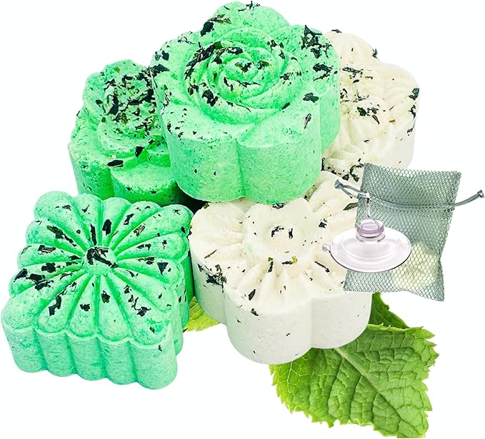 Breathe Easy Aromatherapy Shower Bombs (5PK XTRA STRENGTH) – Menthol, Peppermint, Rosemary Essential Oils – Ease Sinus, Colds, Cough, Congestion – Wellness Gift (Add Bomb Bag and Suction Hook)