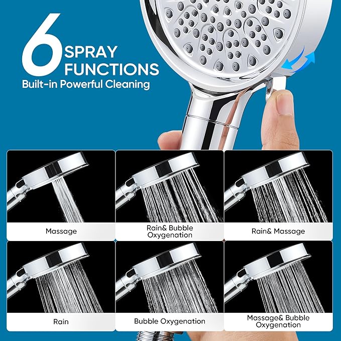 Cobbe Filtered Shower Head with Handheld, High Pressure 6 Spray Mode Showerhead with Filters, Water Softener Filters Beads for Hard Water - Remove Chlorine - Reduces Dry Itchy Skin, Chrome