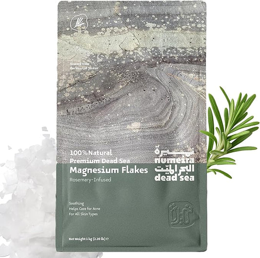 Dead Sea Magnesium Flake Bath Soak for Relief and Relaxtion - 100% Pure Magnesium Chloride Flakes w/Rosemary Infused Essential Oil (2.2 lb Bulk)