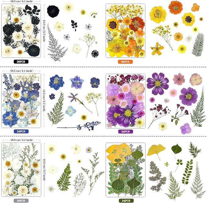150Pcs Pressed Flowers for Crafts, Colorful Dried Flowers for Crafts Real Natural Dried Pressed Flowers Dry Leaves Bulk for Resin, DIY Art, Scrapbook, Jewelry, Card, Candle & Soap Making with Tweezers