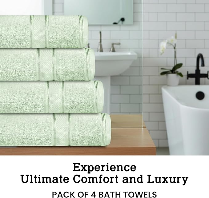Casa Lino Light Sage Green Bath Towels Set of 4 (54" x 27") - Large Bathroom Towel Set - 100% Cotton Towels for Bathroom - Highly Absorbent & Quick Dry Bath Towel Multipack - New Apartment Essentials