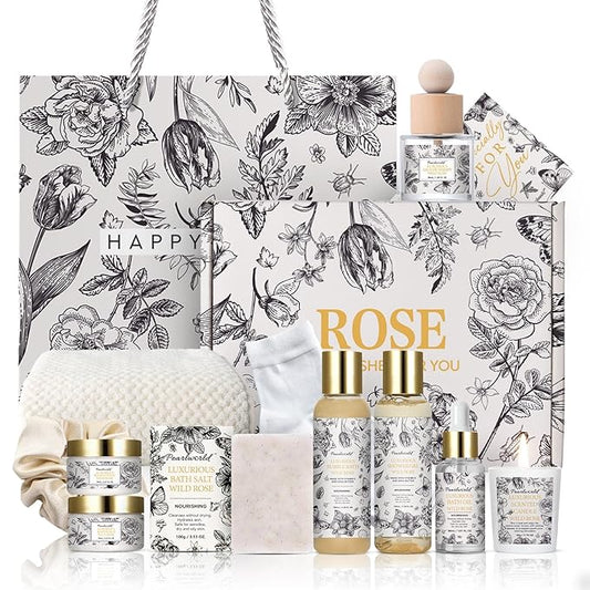 Spa Gift Set for Women- Luxury Rose 14 Pcs Bath Set, Home Spa Kit, Christmas Gift for Women, Birthday Gifts