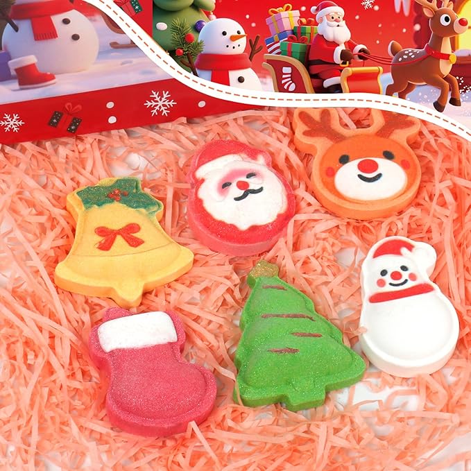 Christmas Bath Bombs for Kids & Women, Handmade Bath Bomb Gift Set of 6 Fun Shapes, Perfect Stocking Stuffers for Teen Girls & Boys, Skin Care Bathbombs as Christmas Gifts for Kids