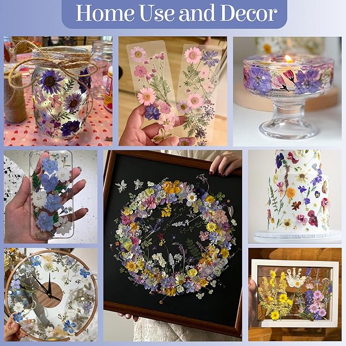 150Pcs Pressed Flowers for Crafts, Colorful Dried Flowers for Crafts Real Natural Dried Pressed Flowers Dry Leaves Bulk for Resin, DIY Art, Scrapbook, Jewelry, Card, Candle & Soap Making with Tweezers