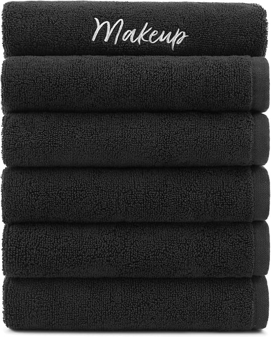 Arkwright Makeup Towels - Pack of 6 - Super Soft 100% Cotton, Gentle & Lightweight Small Fingertip Powder Room Washcloths, Guest Bathroom Essentials for Hosts & Artists, 11 x 17 in, Black