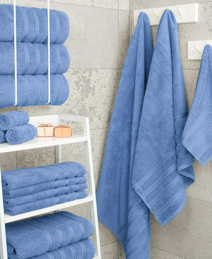 American Soft Linen Luxury 4 Piece Bath Towel Set, 600 GSM 100% Cotton Turkish Bath Towels for Bathroom, 27x54 in Extra Large Bathroom Shower Towels, Electric Blue