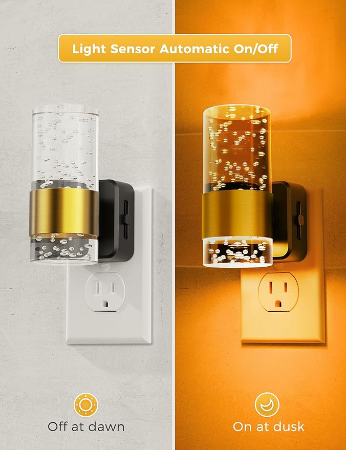 Night Light, 1-Pack Modern Night Lights Plug into Wall, Dimmable Amber Night Light with Auto Light Sensor, Wall Sconce-style Design Nightlight for Bathroom,Bedroom,Hallway