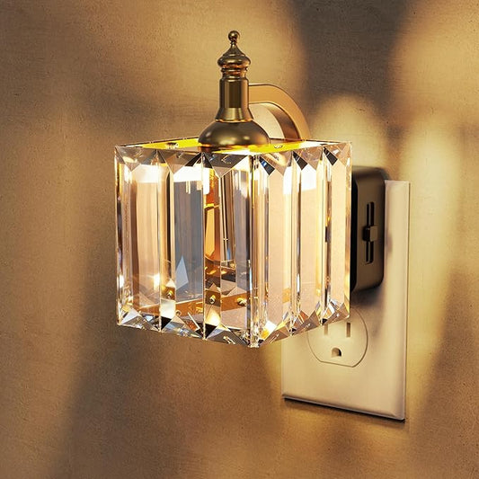 L LOHAS LED Night Light, Night Lights Plug into Wall, 3000K Soft White LED, Crystal Night Lights with Dusk to Dawn Sensor, 0-100lm Adjustable Brightness, for Hallway Bedroom Stairway