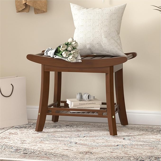 Bamboo Shower Bench Chair Bathroom Shower Stool Seat for Inside Shower Bathtub with Storage Shelf Shower Foot Rest for Shaving Legs 25.2 x 13 x 19.2 Inches Chestnut Brown