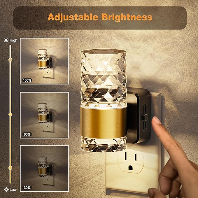 JandCase Night Light, Automatic Night Lights Plug into Wall, 3000K LED Nightlights with 0-100LM Adjustable Brightness, Night Light Plug in with Light Sensor for Bathroom Hallway Room Decor
