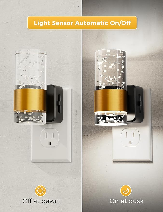 Night Lights Plug into Wall, White Light LED NighLight with Adjustable Brightness, Plug in Night Light with Auto Light Sensor, Wall Sconce-Style Design Night Light for Bathroom,Hallway, 2 Pack