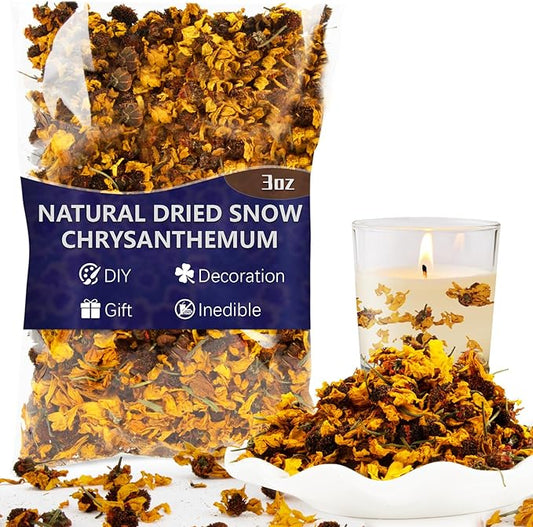 Sukh Dried Snow Chrysanthemum - Natural Dried Flowers and Herbs 3oz Bulk Chrysanthemum for Soap,Candle,Resin,Bath Balls Making and Wedding Home Party Decoration