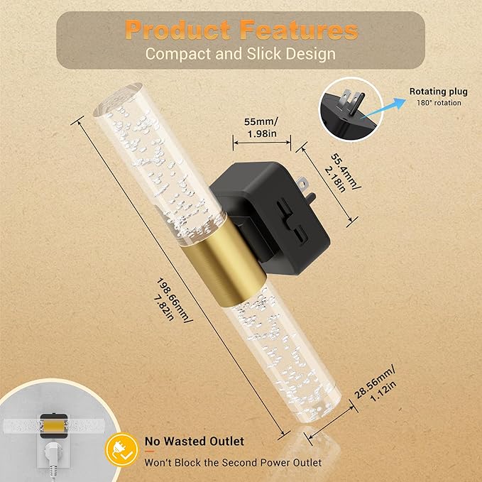 JandCase Night Lights Plug into Wall, 180° Rotating 3000K Soft Light LED NightLights, 0-100LM Adjustable Brightness, Plug in Night Light with Auto Light Sensor,for Bathroom,Hallway,Kitchen, Bedroom