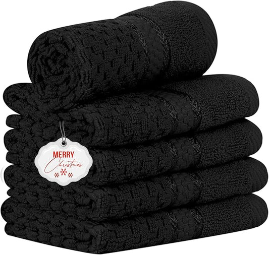 Ample Decor Wash Cloth Set of 5 100% Cotton - Popcorn Textured - Mulaayam Collection - Black 12 X 12 Inch