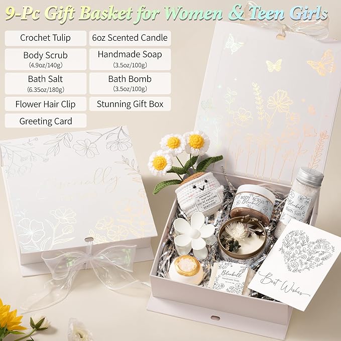 Spa Gifts for Women Bath Gift Set, BlueBell Relaxing Spa Gift Baskets Home Bath Set Self Care Kit Care Package Thank You Christmas Birthday Gifts for Women Mom Her Friend Sister Teen Girl Wife Grandma