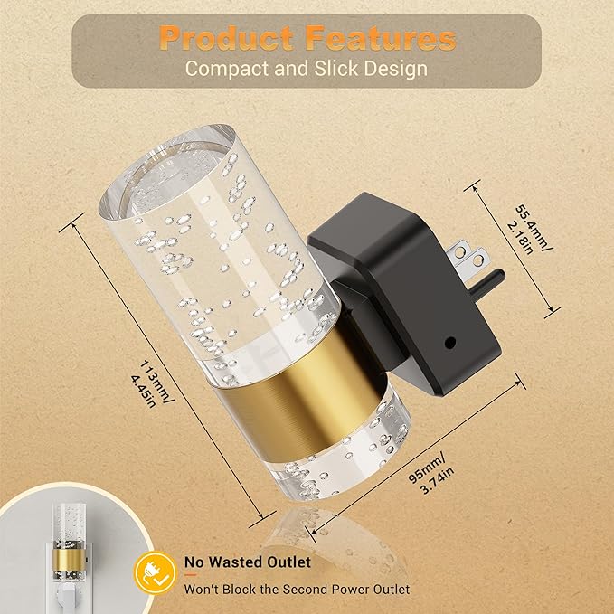 JandCase Night Light, Automatic Night Lights Plug into Wall, Dimmable LED Night Light with Adjustable Brightness, Night Lights Plug in with Auto Light Sensor, Amber for Bathroom Hallway Decor-1 Pack