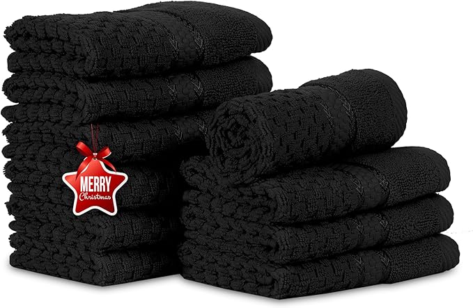 Ample Decor Wash Cloth Set of 10 100% Cotton - Popcorn Textured - Mulaayam Collection - Black 12 X 12 Inch