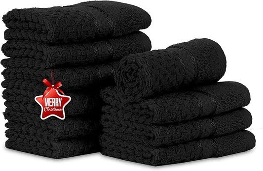Ample Decor Wash Cloth Set of 10 100% Cotton - Popcorn Textured - Mulaayam Collection - Black 12 X 12 Inch