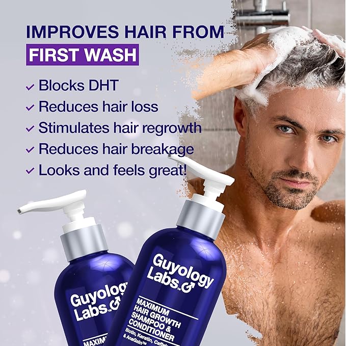 2 x Hair Growth Shampoo For Men - With Conditioner for Thinning Hair - Natural DHT Blockers To Reduce Hair Loss - AnaGain™ - Biotin and Keratin for Growth and Thickening - Made in USA by Guyology Labs