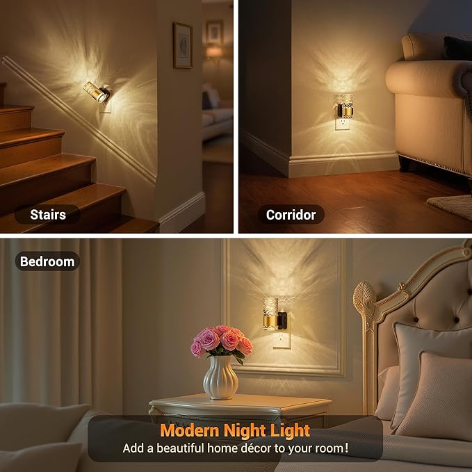 JandCase Night Light, Automatic Night Lights Plug into Wall, 3000K LED Nightlights with 0-100LM Adjustable Brightness, Night Light Plug in with Light Sensor for Bathroom Hallway Room Decor