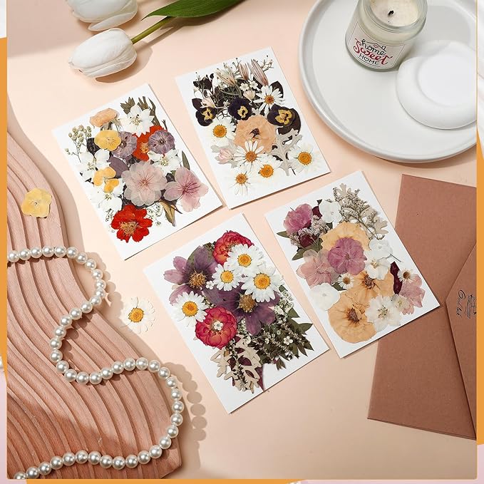 100 Pcs Dried Pressed Flowers, Real Natural Dried Wildflowers Leave with Tweezer Floral Decoration for DIY Crafts, Candle Making, Resin Mold and Scrapbooking Mixed Yellow