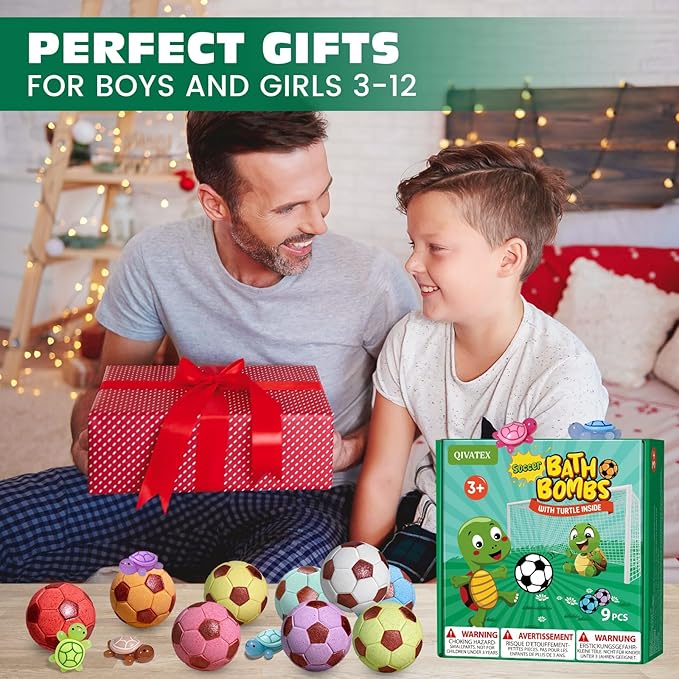 Bath Bombs with Surprise Toys Inside, Soccer Gifts for Kids Boys Girls, 9 Kids Bath Bombs Gift Set, Handmade Nature Bubble Bath Fizzes Bomb, Birthday Gifts for Kid