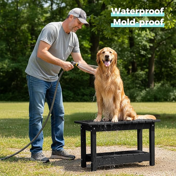 30" Shower Bench, Waterproof Poly Lumber Shower Stool for Shaving Legs, Shower Chair Seat Holds up to 400lbs, Bathroom Bench for Inside Shower, Non-Slip (Black)