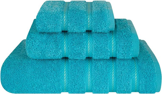 American Soft Linen Premium 3 Piece Towel Set, 1 Bath Towel 1 Hand Towel 1 Washcloth, 600 GSM 100% Cotton Turkish Towels for Bathroom, Aqua Blue Towel Set