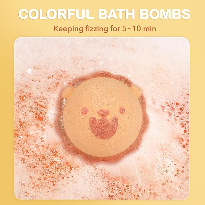 SHUCHING 14 Pcs Brown Organic Lion Bath Bombs for Kids, Natural Bubble Bath Fizzy Balls for Toddlers, Birthday Christmas Gifts Set for Boys Girls