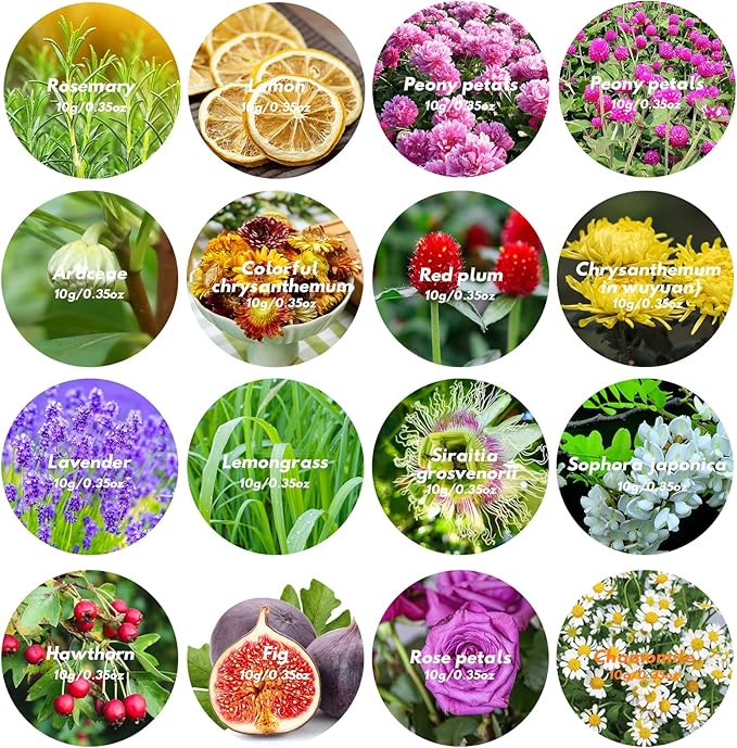 16 Bags Dried Flowers - Natural Dried Herbs Kit for Soap Making, DIY Candle, Resin Jewelry Making, Bath, Witch - Bulk Flowers Include Rose Petals, Lavender, Lemon, Don't Forget Me, Rosemary, and More